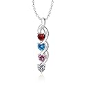 MissNaNa Sterling Silver Personalized Mothers Necklace with Simulated Birthstones Engraved 1-6 Children Names Custom Love Heart Pendant Family Necklace for Women Mother's Day Birthday