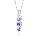 Sterling Silver Personalized Mothers Necklace with Simulated Birthstones Engraved 1-6 Children Names Custom Love Heart Pendant Family Necklace for Women Mother's Day Birthday