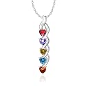MissNaNa Sterling Silver Personalized Mothers Necklace with Simulated Birthstones Engraved 1-6 Children Names Custom Love Heart Pendant Family Necklace for Women Mother's Day Birthday