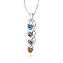 MissNaNa Sterling Silver Personalized Mothers Necklace with Simulated Birthstones Engraved 1-6 Children Names Custom Love Heart Pendant Family Necklace for Women Mother's Day Birthday