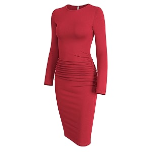 Missufe Womens Long Sleeve Slim Ruched Bodycon