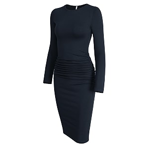 Missufe Womens Long Sleeve Slim Ruched Bodycon