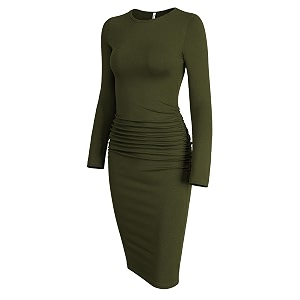 Missufe Womens Long Sleeve Slim Ruched Bodycon
