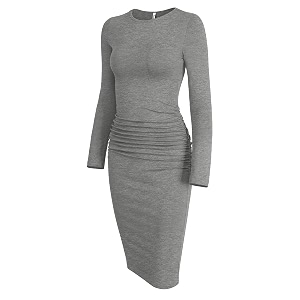 Missufe Womens Long Sleeve Slim Ruched Bodycon