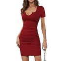 Missufe Women39s Short Sleeve V Neck Ruched