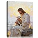Mistyefly Jesus and Lamb Wall Art Christian Wall Art - Jesus Poster with Inner Wooden Frame, Lightweight &amp; Easy Hanging, Religious Decor for Dining Room &amp; Bedroom, 12x16 Inches