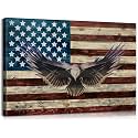 Mistyefly Patriotic Wall Decorations Eagle American Flag Canvas Wall Art Eagle Poster American Flag Decor for Home Office Decor (24''Hx36''W)