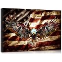 Mistyefly Wooden Eagle Decor American Flag Wall Art Army Decor Patriots Poster Military Posters American Flag Picture for Living Room Bedroom (16''Hx24''W)