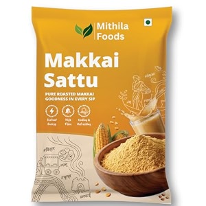 mithila foods makkai sattu 2 kg  roasted maize corn makai sattu powder  naturally gluten-free makka corn flour  high fibre energy mix instant cooling summer drink  authentic taste of bihar