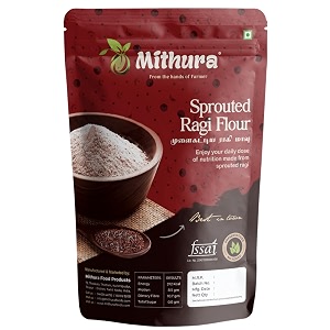 mithura sprouted ragi flour - 500gm  rich in calcium iron amp fiber  gluten-free finger millet kezhvaragunachni satva flour  zero sugar no preservatives amp no additives  100 natural