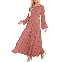MITILLY Long Sleeve Maxi Dress for Women Fall Modest Formal Wedding Guest