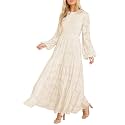 MITILLY Long Sleeve Maxi Dress for Women Fall Modest Formal Wedding Guest