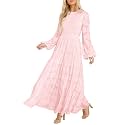 MITILLY Long Sleeve Maxi Dress for Women Fall Modest Formal Wedding Guest