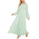 MITILLY Long Sleeve Maxi Dress for Women Fall Modest Formal Wedding Guest