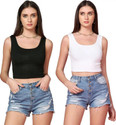 MITSURU Casual Solid Women Black White Top