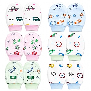 mittens for new born baby pack of 6  100 cotton anti-scratch mittens set 0 to 6 months  soft baby hand gloves with ribbed cuffs  breathable elastic fit new born mittens  boys amp girls