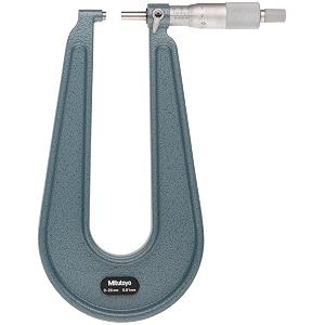 mitutoyo 118-102 sheet metal micrometer ratchet stop 0-25mm range 001mm graduation -0004mm accuracy 160mm throat depth