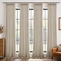 MIULEE 4 Panels Pinch Pleated 100% Blackout Linen Curtains 40"x90" Sand