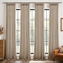 MIULEE 4 Panels Pinch Pleated Blackout Linen Curtains 40"x102" Copper Brown