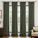 MIULEE 4 Panels Pinch Pleated Blackout Linen Curtains 40"x102" Olive Green