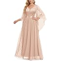 Miusol Women's Deep-V Neck Lace Contrast Sequin Formal Evening Maxi Dress