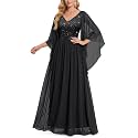 Miusol Women's Deep-V Neck Lace Contrast Sequin Formal Evening Maxi Dress