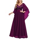 Miusol Women's Deep-V Neck Lace Contrast Sequin Formal Evening Maxi Dress