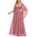 Miusol Women's Deep-V Neck Lace Contrast Sequin Formal Evening Maxi Dress