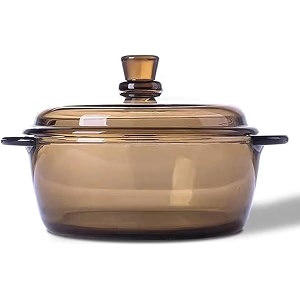 glass casserole deep round 1000 ml - oven and microwave safe serving bowl with glass lid 1-pc 1000ml- brown