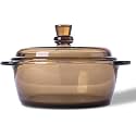 1000 ML Glass Casserole Deep Round - Oven and Microwave Safe Serving Bowl with Glass Lid (2-pc, 1000ML- Brwon), Transparent