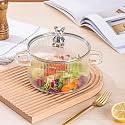 1600 ML Glass Casserole Deep Round - Oven and Microwave Safe Serving Bowl with Glass Lid (1-pc, 1600ML- Handle with Lining)