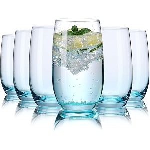 premium juice glasses 300 ml drinking glasses highball lead-free glasses tumblers for water juice beer cocktail and mixed drinks - 2 pieces transparent blue- 04 2 count pack of 1