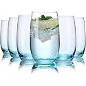 Premium Juice Glasses 300 ML Drinking Glasses, Highball Lead-Free Glasses, Tumblers for Water, Juice, Beer, Cocktail and Mixed Drinks - 2 Pieces, Transparent (Blue- 04, 2 Count (Pack of 1))
