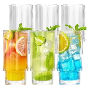 premium juice glasses 350 ml drinking glasses highball lead-free glasses tumblers for water beer cocktail and mixed drinks - 6 pieces transparent cocktail tp- 75 set of 6