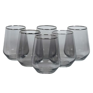 mivana premium juice glasses 450 ml drinking glasses highball lead-free glasses tumblers for water juice beer cocktail and mixed drinks - 6 pieces transparent black js01- set of 6