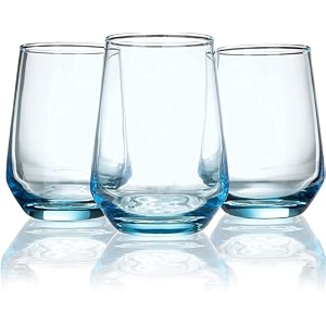 premium blue juice glasses 450 ml drinking glasses highball lead-free glasses tumblers for water cocktail and mixed drinks - 4 pieces transparent blue - 02 4 count pack of 1