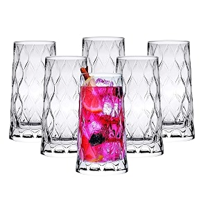 premium juice glasses 450 ml drinking glasses highball lead-free glasses tumblers for water juice beer cocktail and mixed drinks - 6 pieces transparent cocktail js63- set of 6