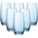 Premium Bule Juice Glasses 450 ML Drinking Glasses, Highball Lead-Free Glasses, Tumblers for Water, Juice, Beer, Cocktail and Mixed Drinks - 6 Pieces (Blue- 05, 6 Count (Pack of 1))