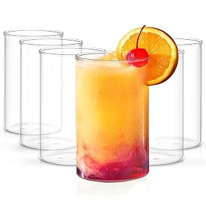 premium borosilicate juice glasses 300ml drinking glasses highball lead-free glasses tumblers for water juice beer cocktail and mixed drinks - pieces transparent blue js81- set of 6