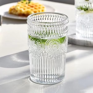 premium juice glasses 350 ml drinking glasses highball lead-free glasses tumblers for water juice beer cocktail and mixed drinks - 6 pieces transparent purple js63- set of 6