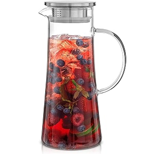 premium juice and water glass pitcher jug with stainless steel lid and 18 liter water jug with handle hot cold water ice lemon tea milk and juice beverage carafes round jug