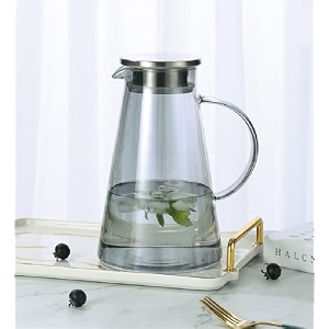 premium juice and water black glass pitcher jug with lid and 2 liter jug romantic style water jug with handle hot cold water milk and juice beverage carafes crystal jug- a