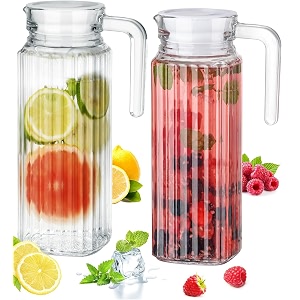 premium juice and water glass pitcher jug with lid and 11 liter romantic style water jug with handle ice lemon tea milk and juice beverage carafes pack of 1 lining jug