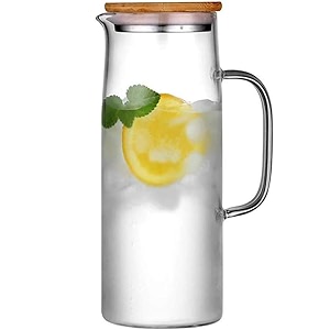 premium juice and water glass pitcher jug with wooden lid and 1 liter jug romantic style water jug with handle hot cold water milk and juice beverage carafes