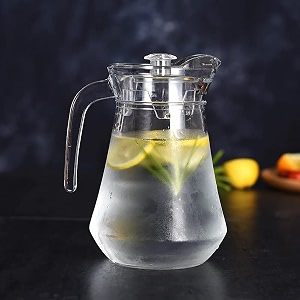premium juice and water glass pitcher with lid and 15 liter jug - romantic style water jug with handle for hot and cold beverages ice lemon tea milk and juice carafes crystal jug
