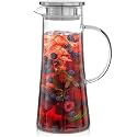 Premium Juice and Water Glass Pitcher jug with Stainless Steel Lid and 1.8 Liter Water jug with Handle hot Cold Water, ice Lemon Tea, Milk and Juice Beverage Carafes (Round Jug)