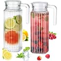 Premium Juice and Water Glass Pitcher jug with Lid and 1.1 Liter Romantic Style Water jug with Handle ice Lemon Tea, Milk and Juice Beverage Carafes (Pack of 1 (Lining Jug))