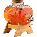 3 Liter Premium Juice and Water Glass Pitcher jug with Lid and Wooden Stand Jug Romantic Style, hot Cold Water, Milk and Juice Beverage (Tank Jug)