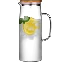 Premium Juice and Water Glass Pitcher jug with Wooden Lid and 1 Liter Jug Romantic Style Water jug with Handle hot Cold Water, Milk and Juice Beverage Carafes