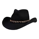 Cowboy Hat Water-Resistant Felt Hats 100% Wool Wide Brim Western Panama Rancher Hat for Women Men